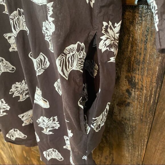 Cabernet XL Brown Serengeti Embroidered Design Cotton Tunic Loungewear Tunic - Picture 7 of 10